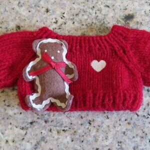 Vintage Knit Red Sweater with Attached Bear Small Doll or Bear (K733)